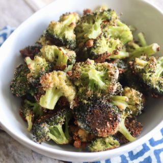 Roasted Parmesan Broccoli in a white bowl