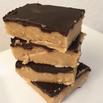 A stack of 4 peanut butter chocolate candy bars.