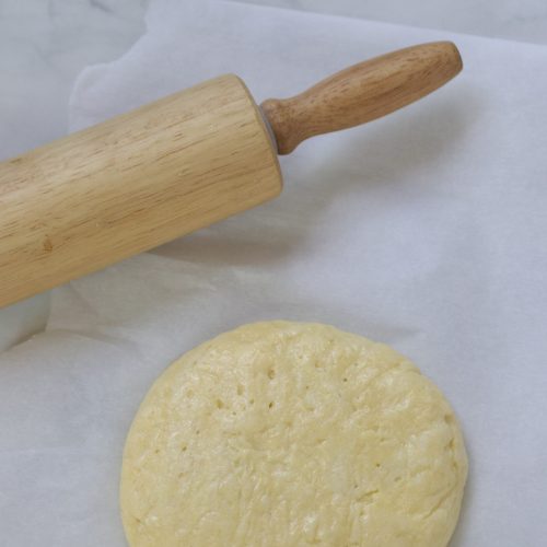 Keto All purpose dough and a rolling pin.