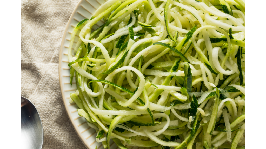 Zucchini noodles in bowl.