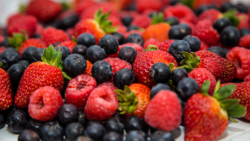 Mixed berries, blueberries and strawberries. 