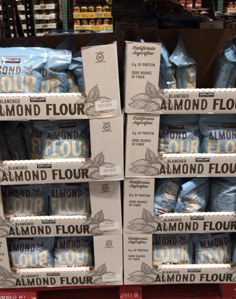 Costco almond flour on store shelf.