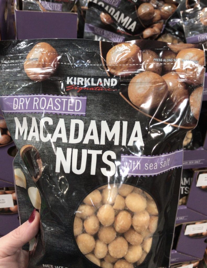 macadamia nuts in a package on shelf.