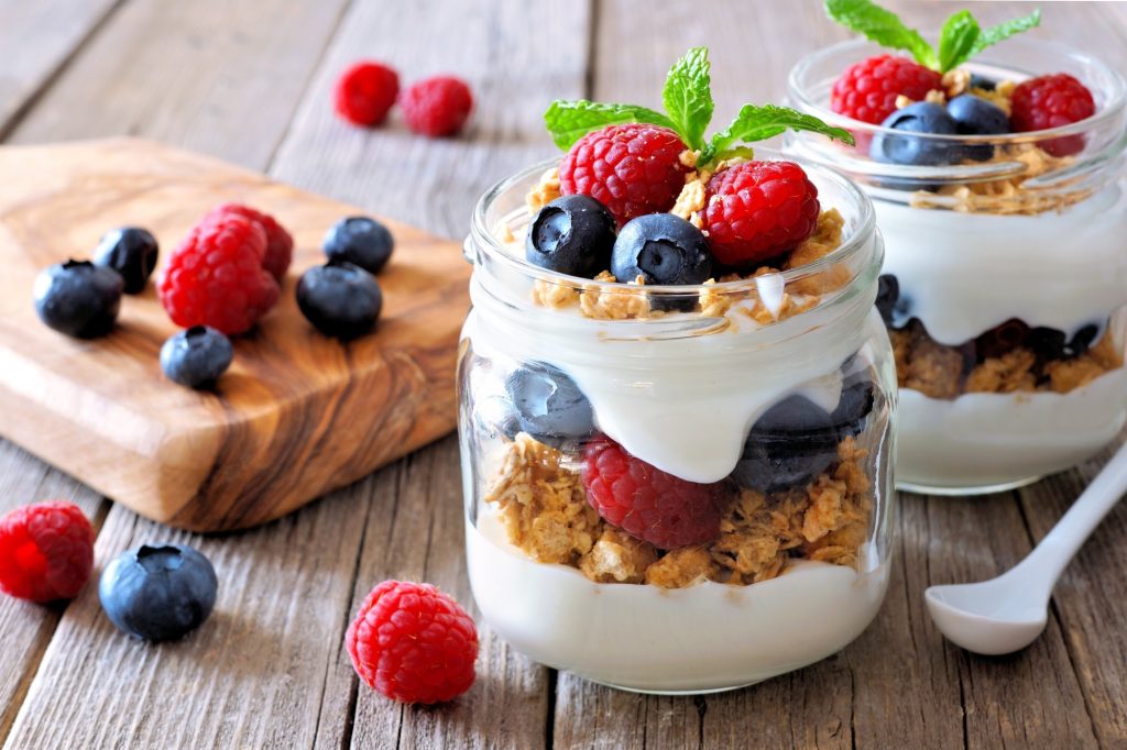 greek yogurt and berry parfaits.