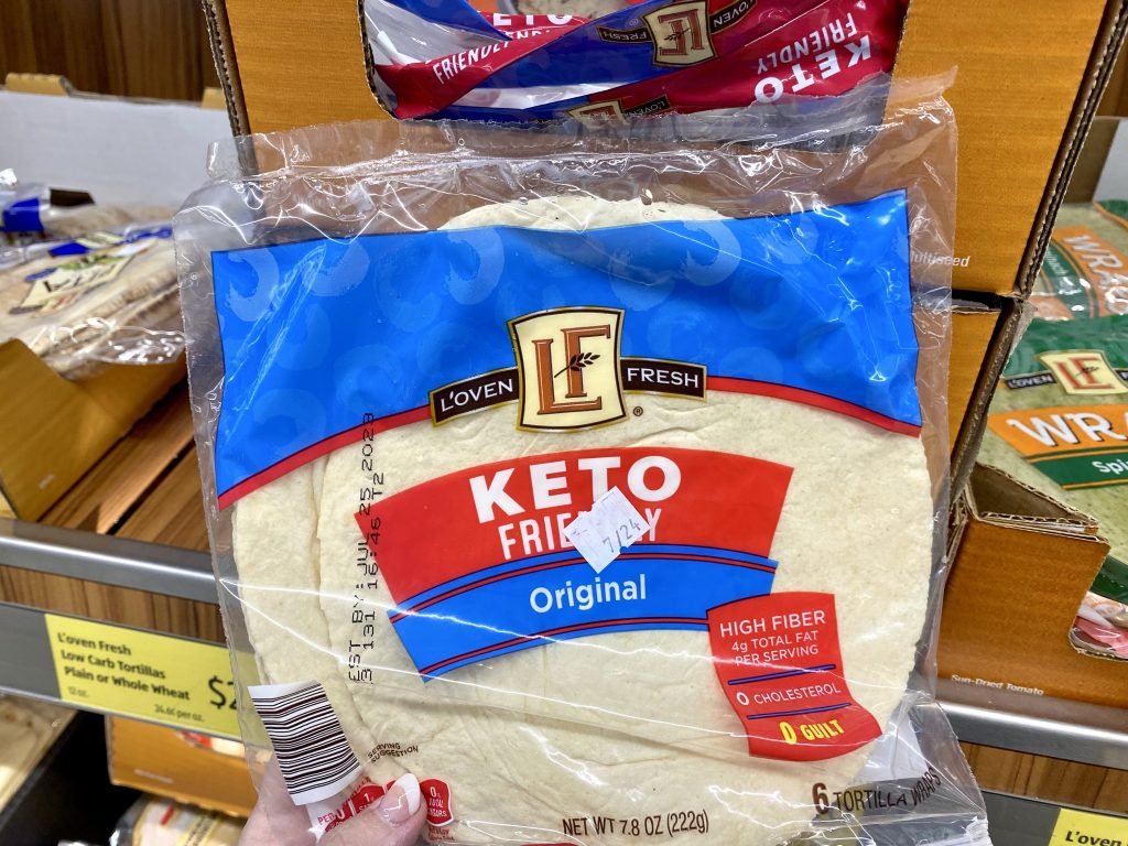Keto tortillas on the store shelf.
