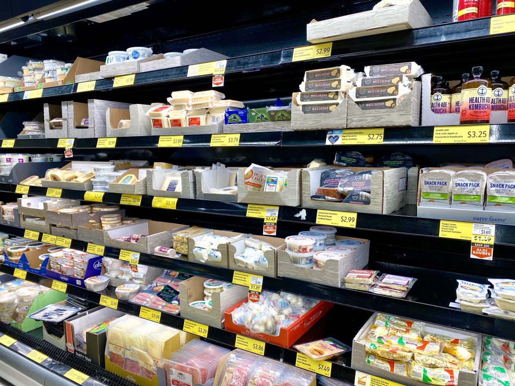 Cheese isle at store.