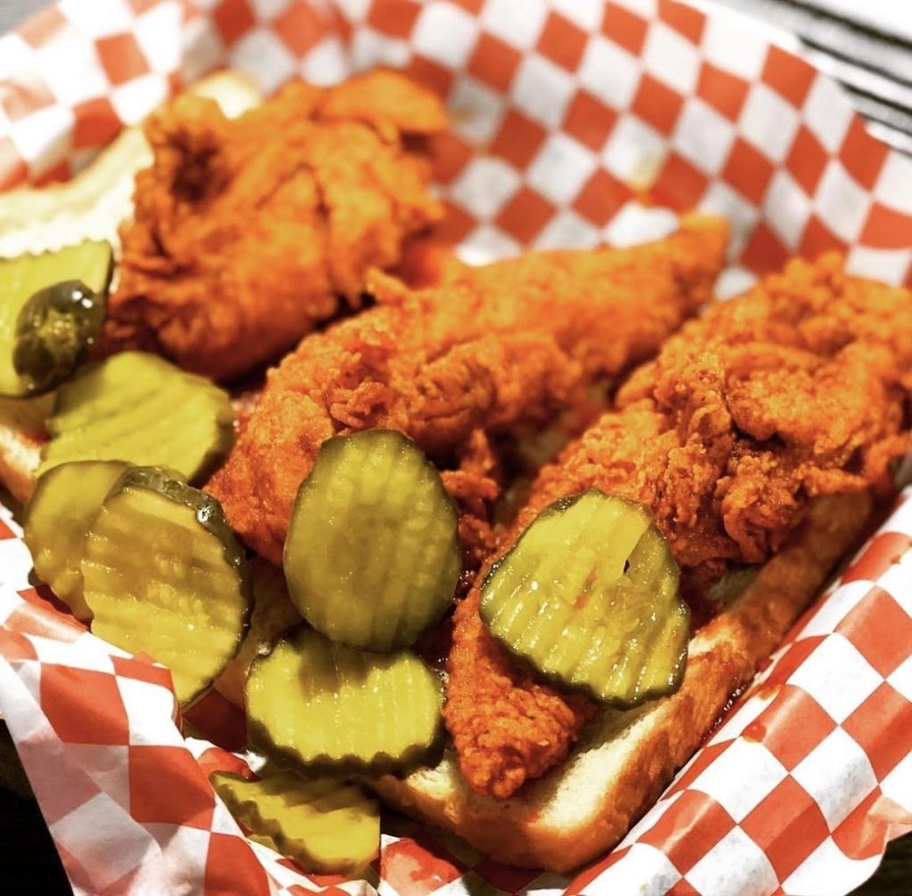 A plate of Helens Hot Chicken.