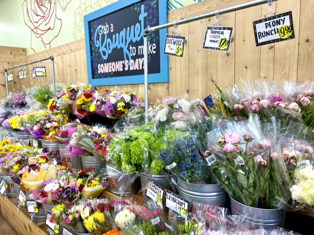 Grocery store flower section.