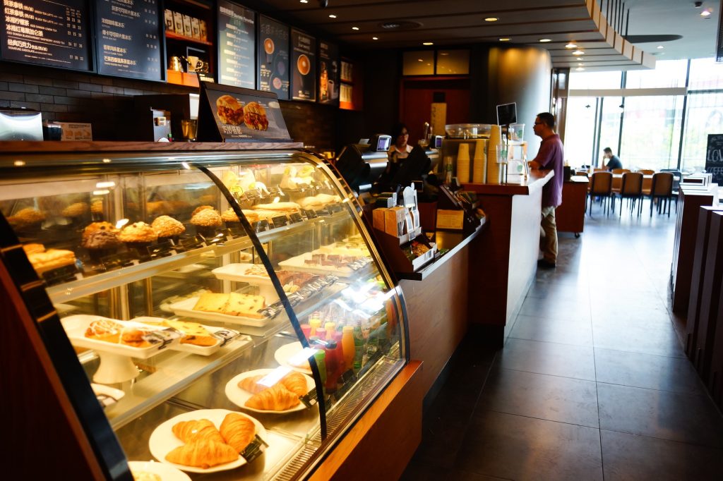 Food case at starbucks store.