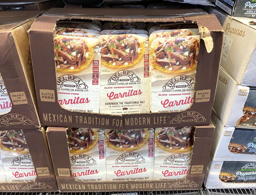 Carnitas on grocery store shelf.