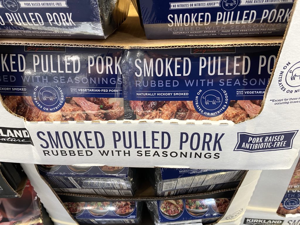 Pulled pork on grocery store shelf.