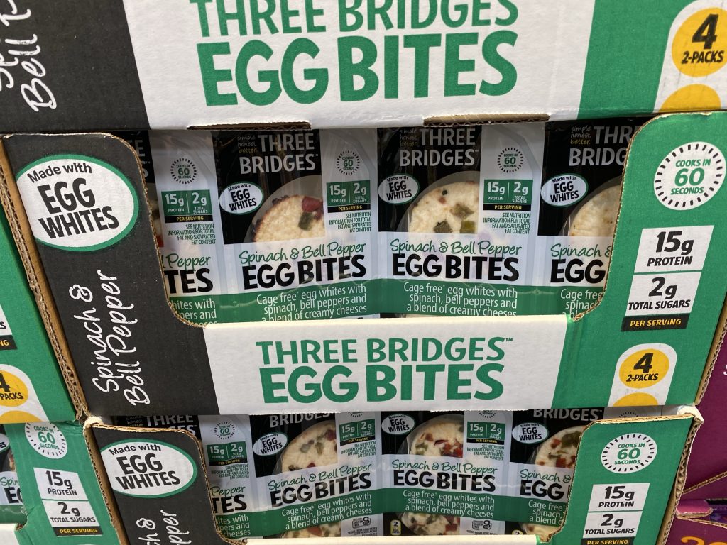 Egg bites on grocery shelf.