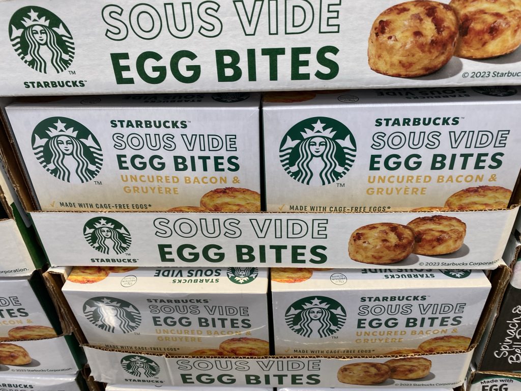 Starbucks egg bites on shelf at grocery.