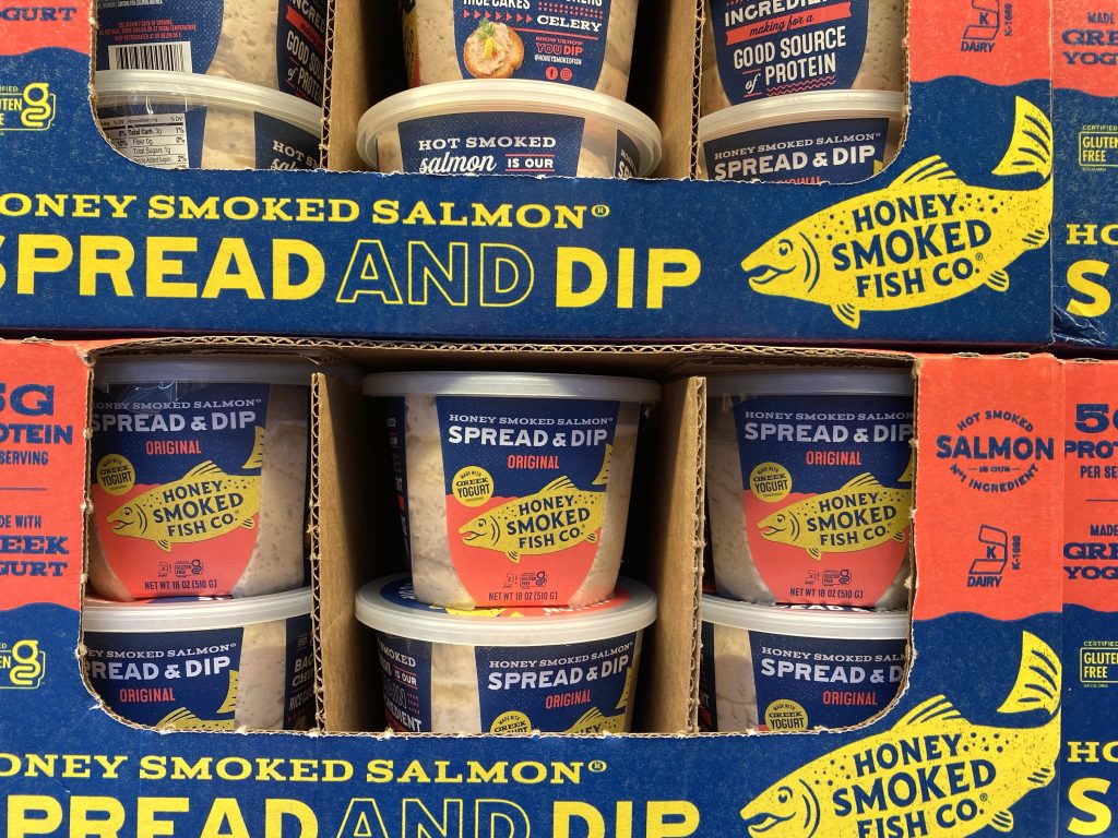 Salmon Dip on shelf at grocery.