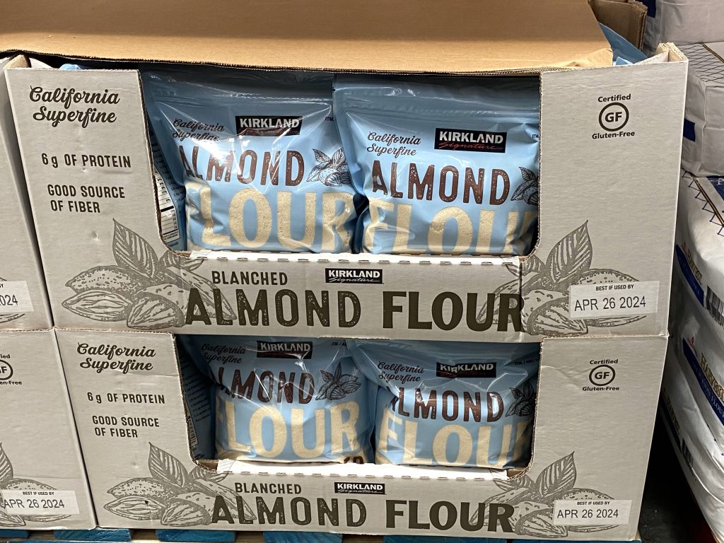 Almond flour on grocery store shelf.