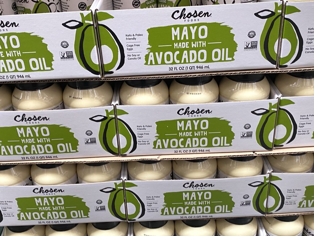 avocado mayo on grocery shelf.