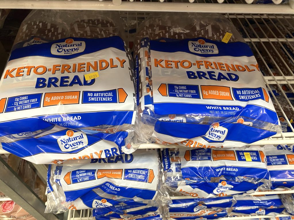 Keto bread on shelf at grocery.