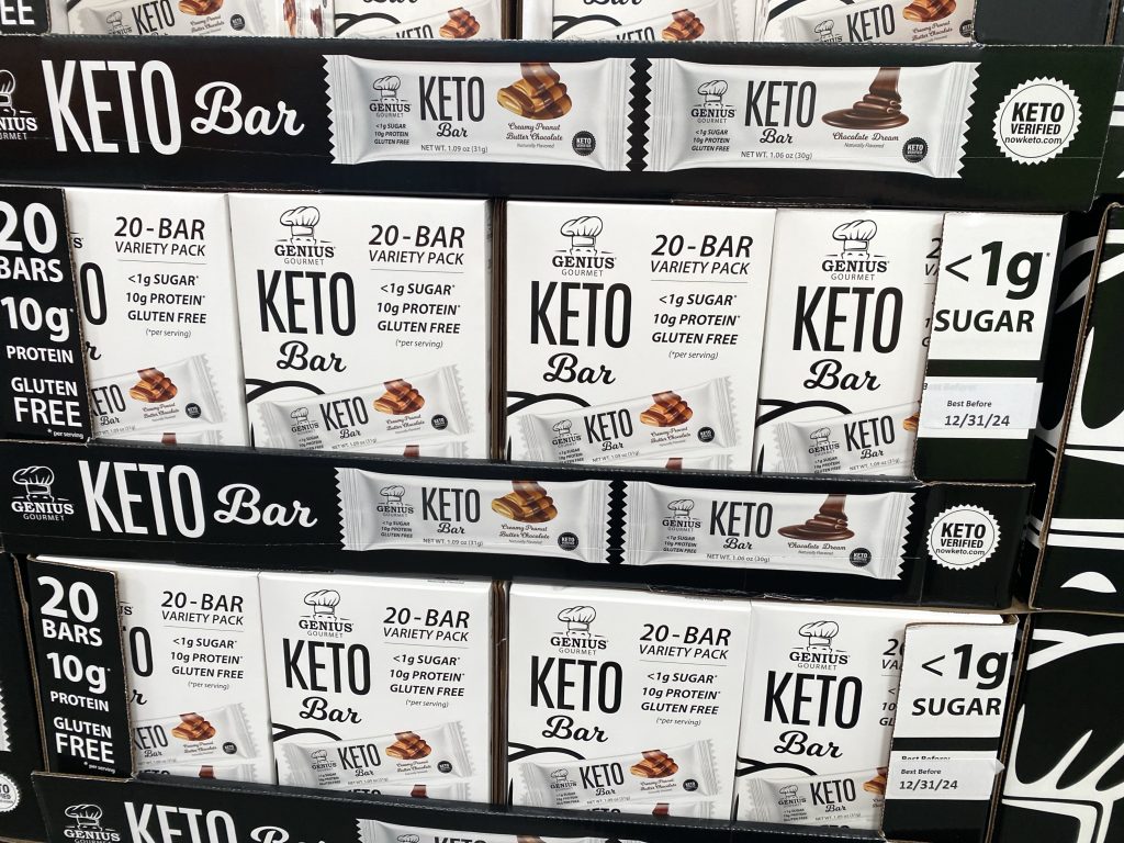 Keto snack bars on shelf at Costo,