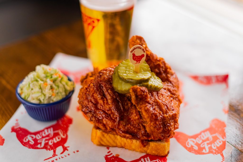 A plate of hot chicken from party fowl.