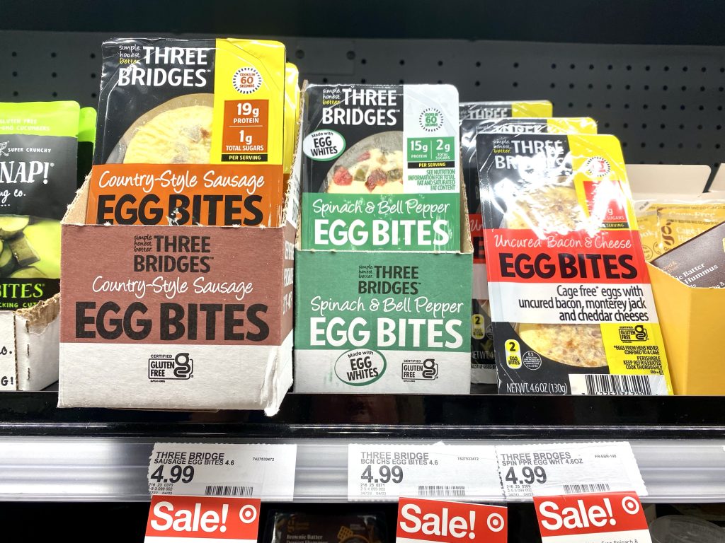 Egg bites on grocery store shelf.