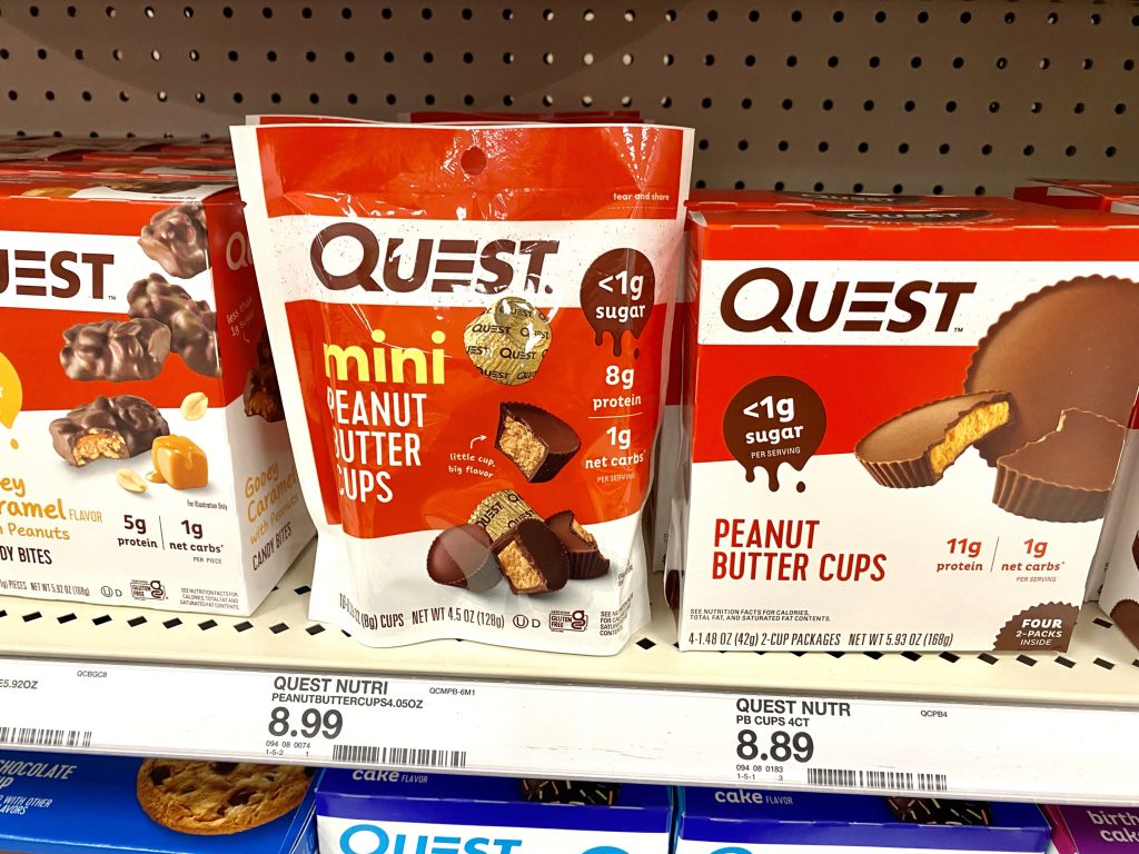 Sugar free candy on grocery store shelf.