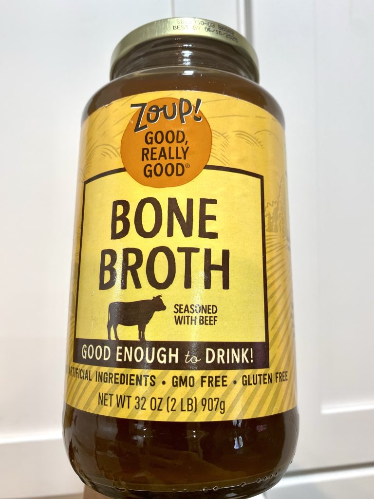 a jar of store bought beef bone broth.