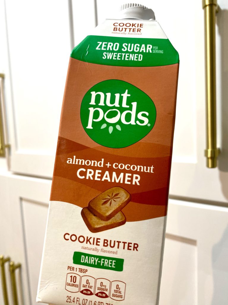 A carton of nut pods coffee creamer, cookie butter flavor.
