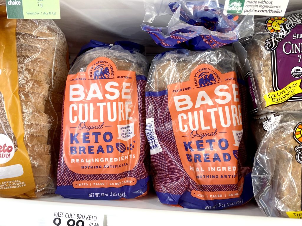 Packages of base culture keto bread.