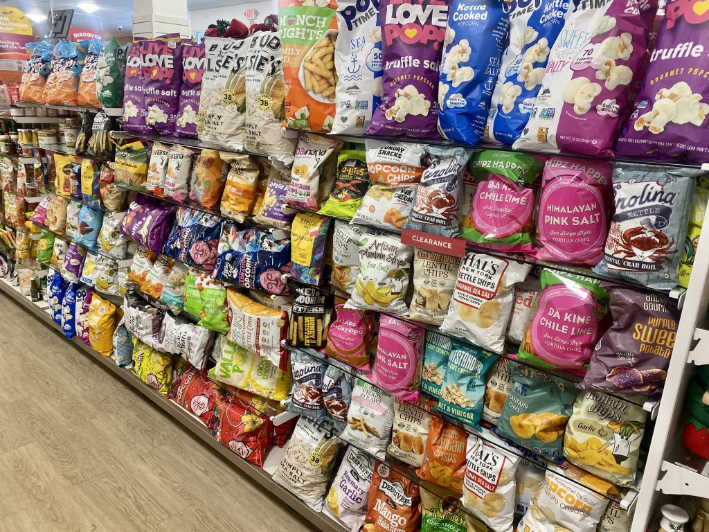 An isle filled with snacks at Homegoods