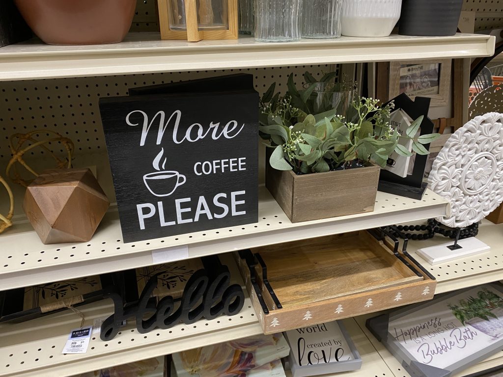 Table decor for sale on store shelf.