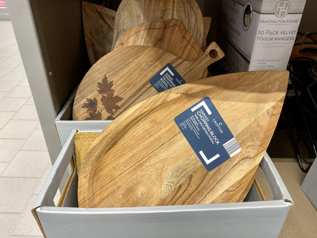 wood cutting boards for sale at store.