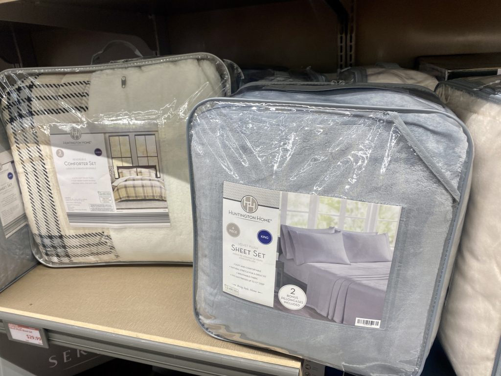Comforters for sale at store.