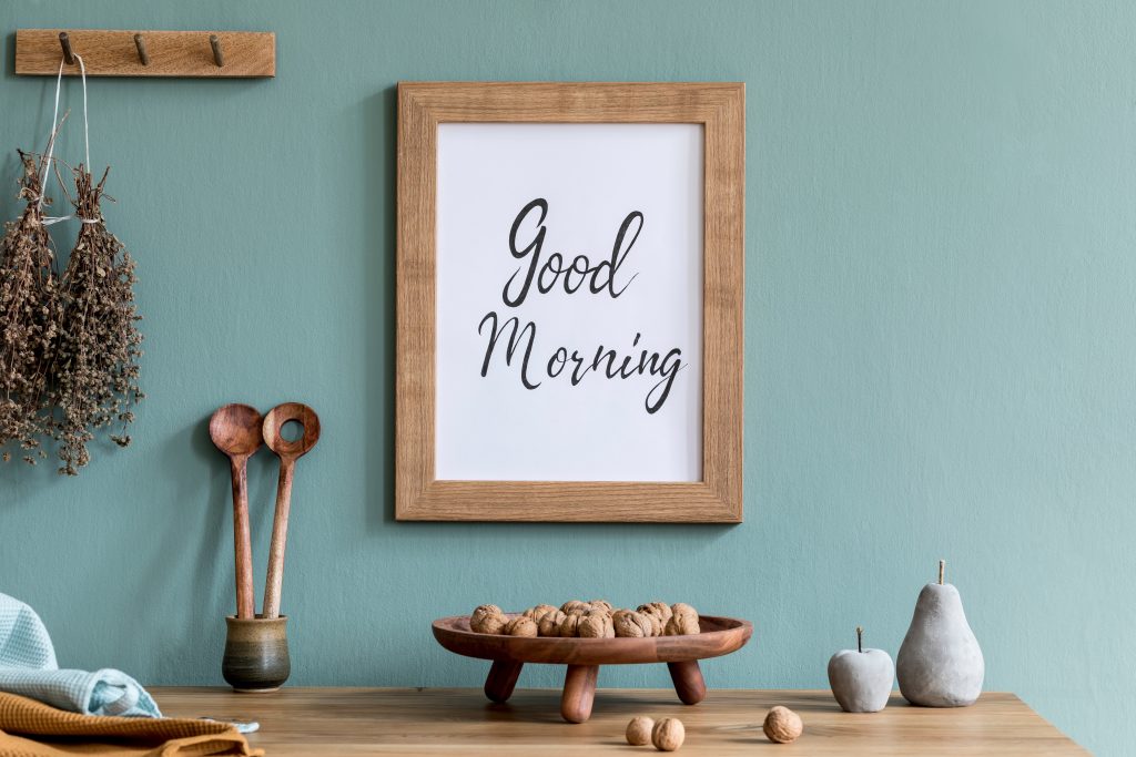 Kitchen Wall art, the framed art reads, Good morning.