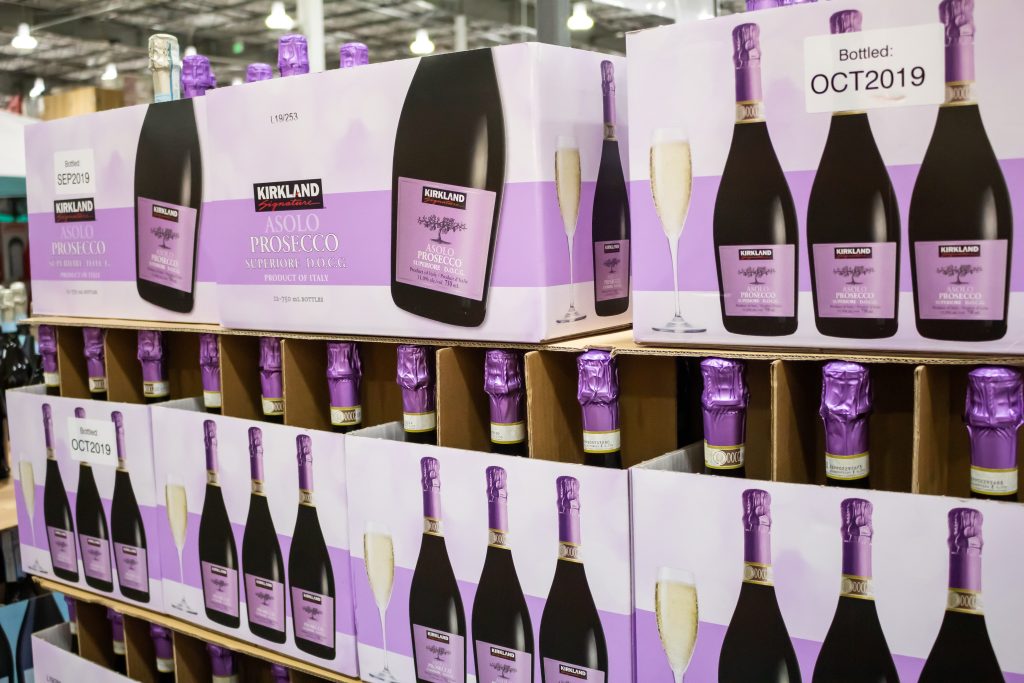 Bottles of prosecco at Costco.