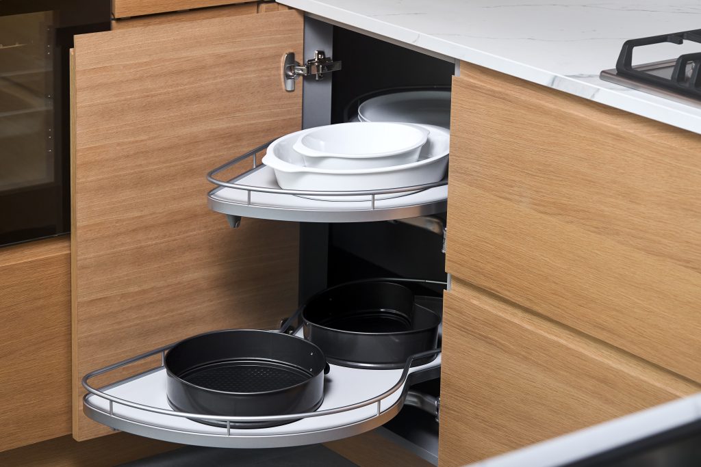 Kitchen cabinet pull out trays.