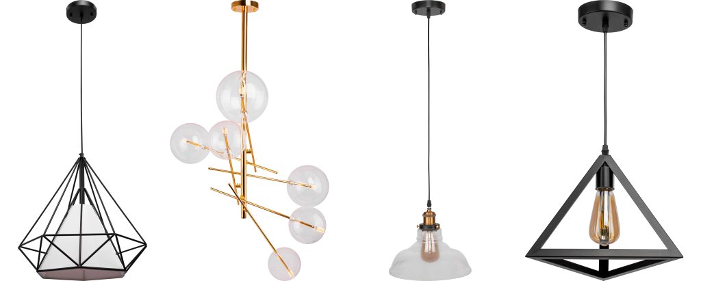 Several styles of pendant lights in catalog style.