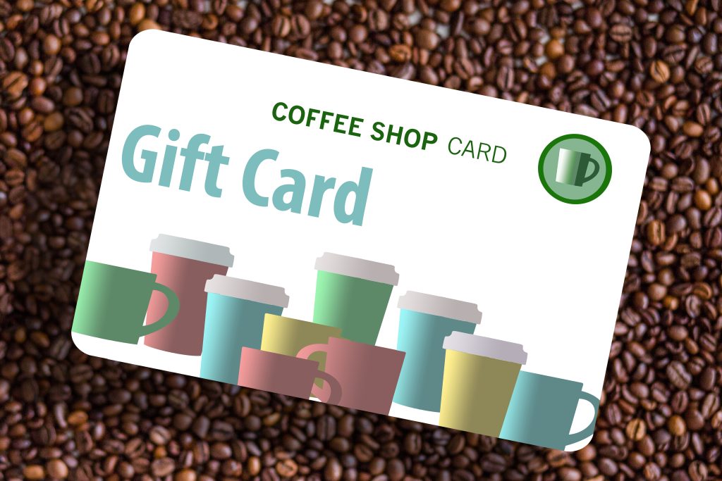 A gift card that reads, coffee shop gift card.