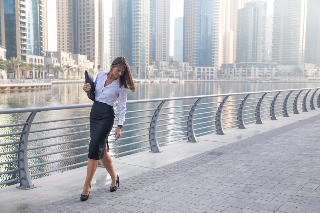 a business woman wearing a black pencil skirt.