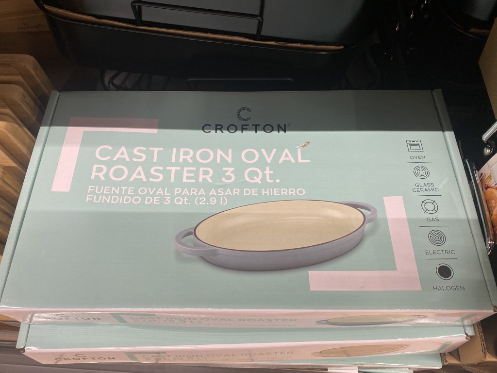 Oval cast iron roaster pan.