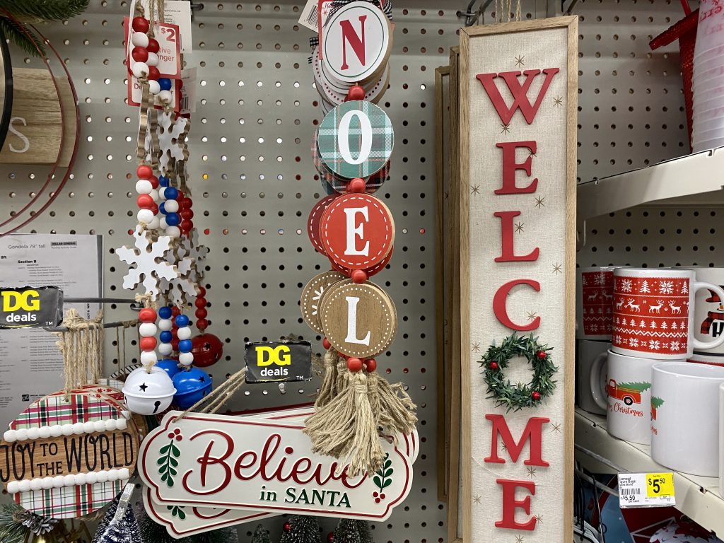 Holiday hanging wall decor at dollar general.