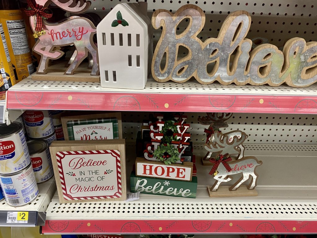 holiday table top art at dollar general.