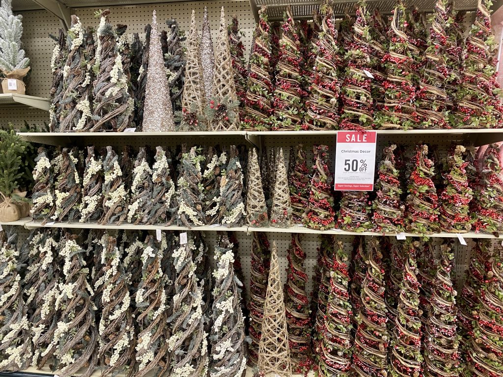 Small decorative christmas trees at hobby lobby.