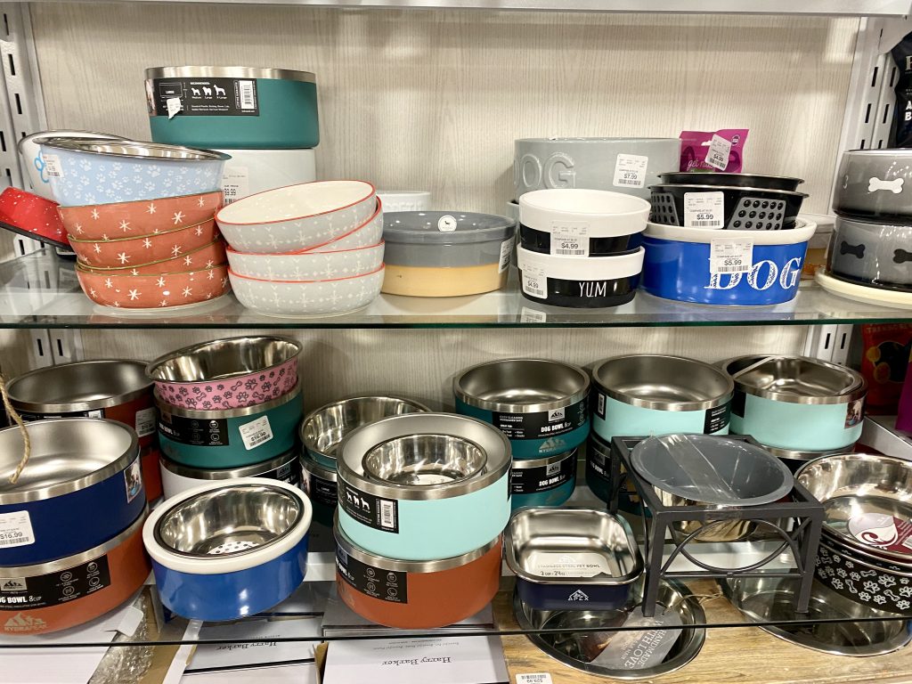 Dog bowls at Homegoods.