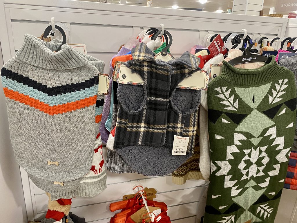 Pet sweaters at home goods.