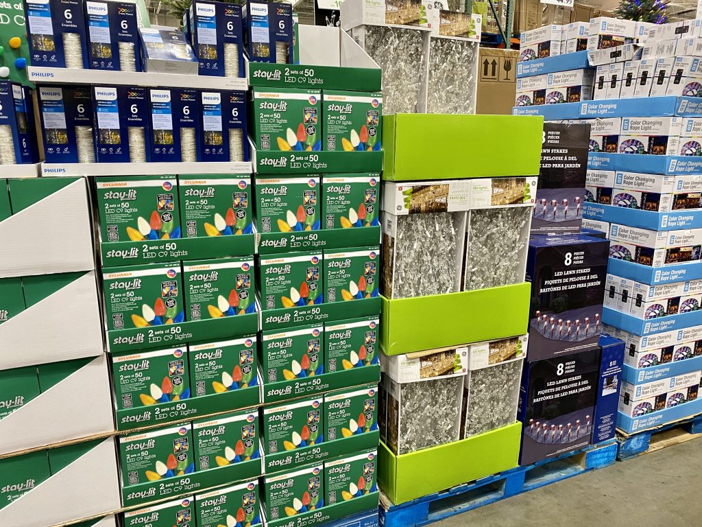 a variety of christmas lights at costco.