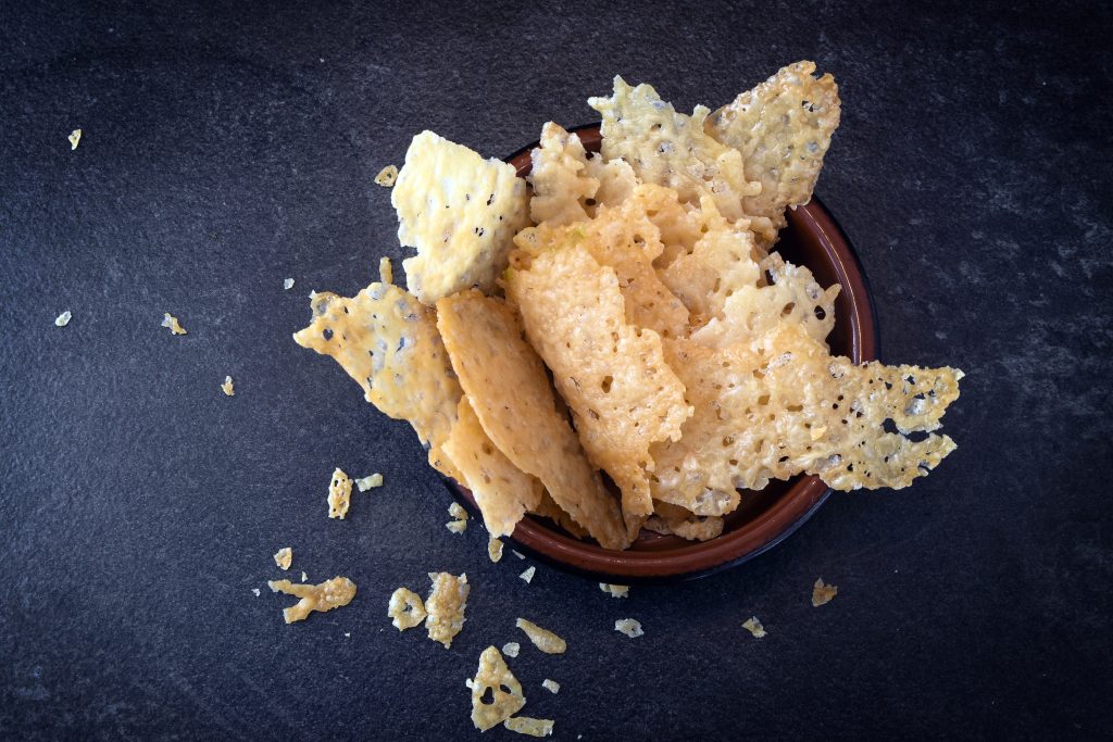 a pile of parmesan cheese crisps.