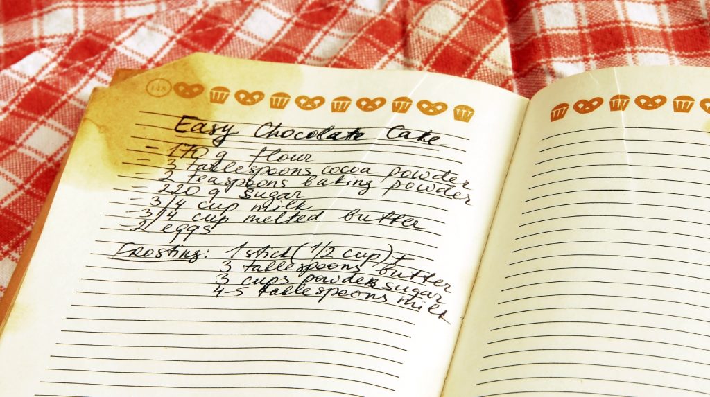 a cookbook of handwritten recipes.