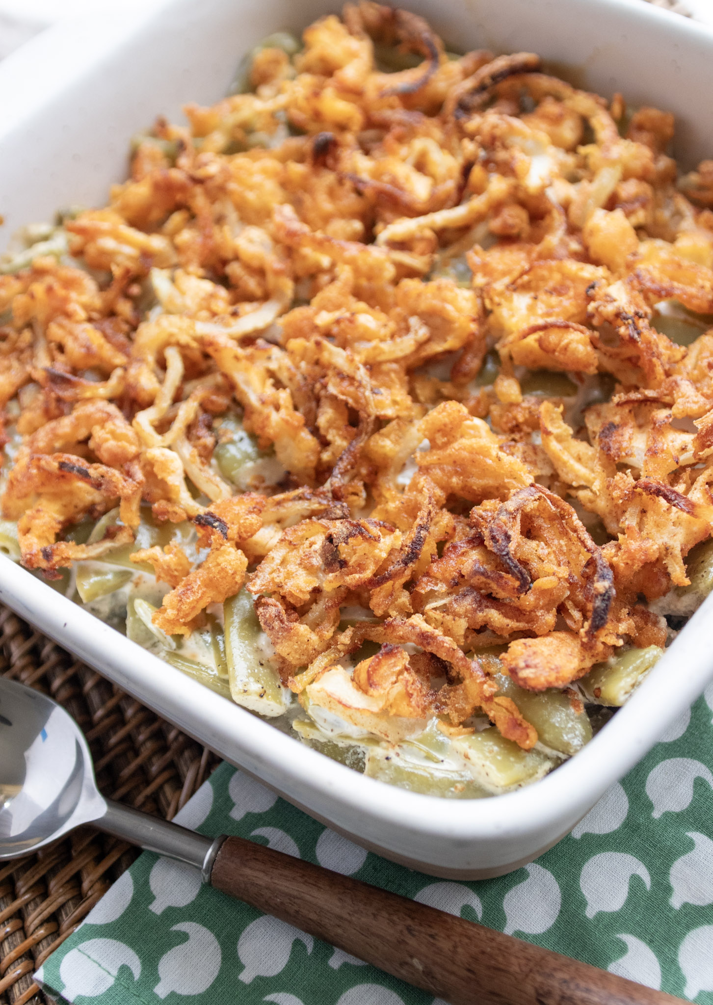 Low Carb Green Bean Casserole with Crispy Onions